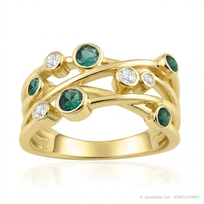 R-44722-EM-Y  Diamond & Emerald Bubble Ring