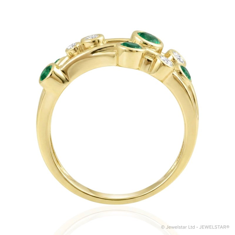 R-44722-EM-Y  Diamond & Emerald Bubble Ring