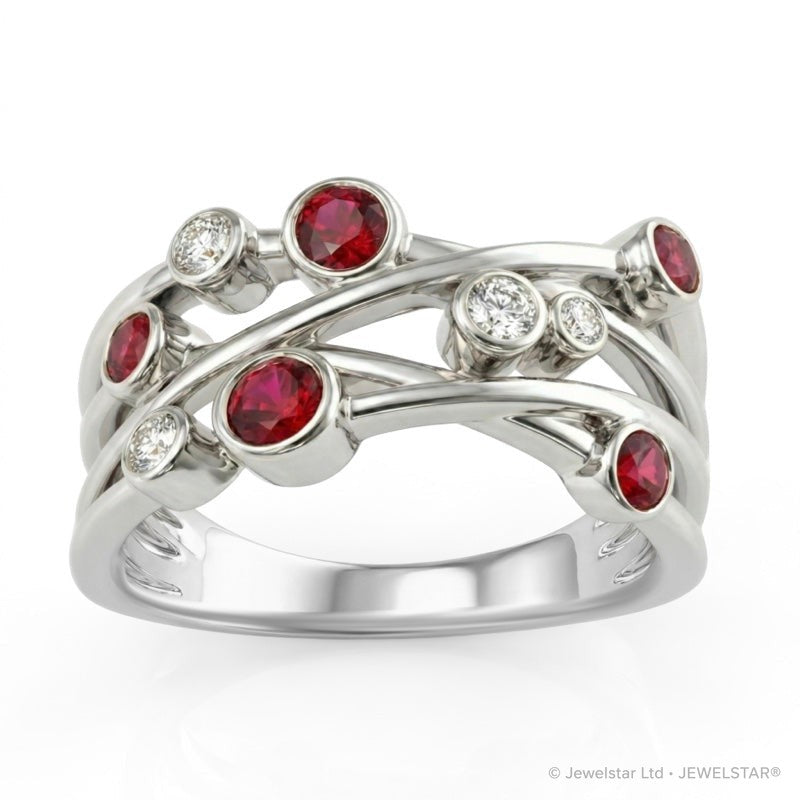 R-44722-RU-W  Diamond & Ruby Bubble Ring