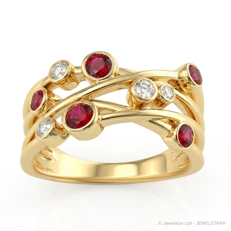R-44722-RU-Y  Diamond & Ruby Bubble Ring