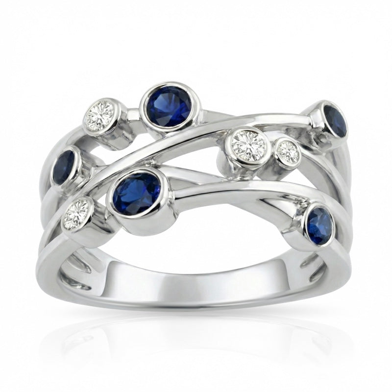 R-44722-SA-W  Diamond & Sapphire Bubble Ring