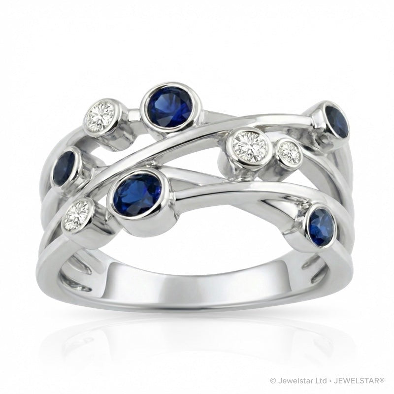 R-44722-SA-W  Diamond & Sapphire Bubble Ring