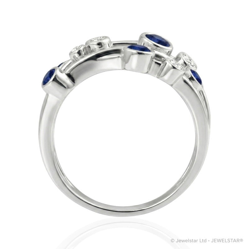 R-44722-SA-W  Diamond & Sapphire Bubble Ring
