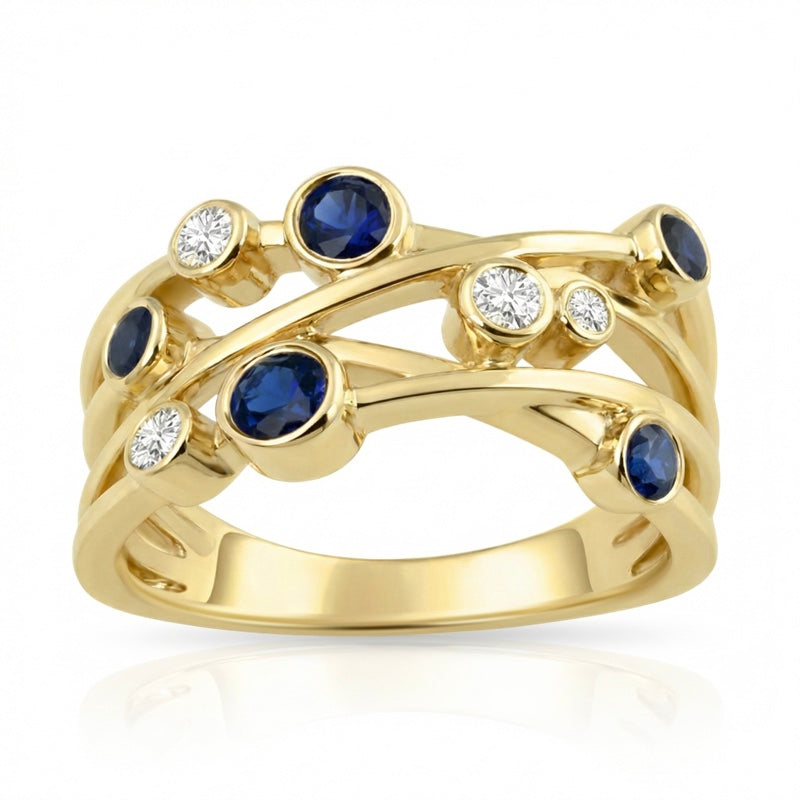 R-44722-SA-Y  Diamond & Sapphire Bubble Ring