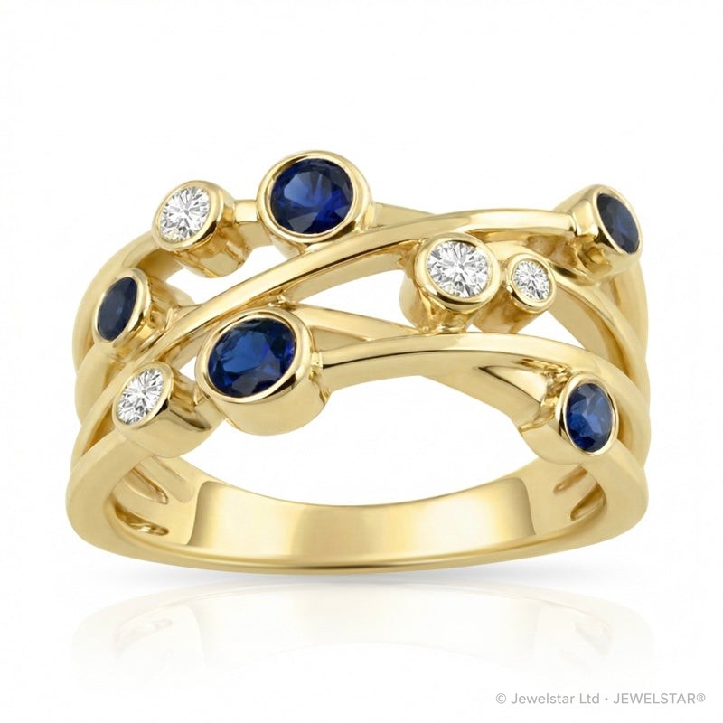 R-44722-SA-Y  Diamond & Sapphire Bubble Ring