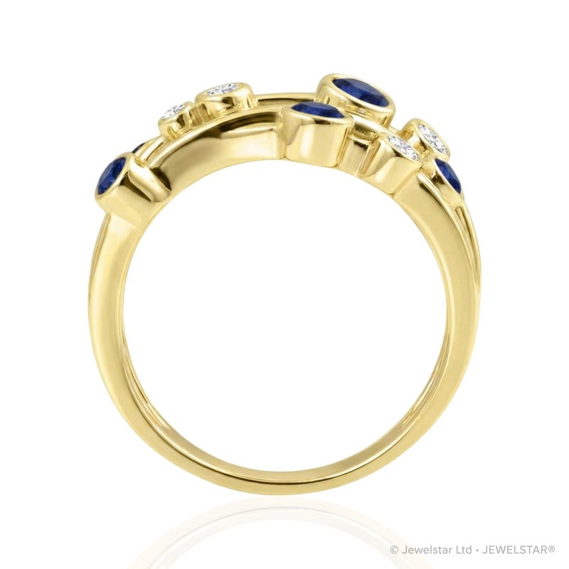 R-44722-SA-Y  Diamond & Sapphire Bubble Ring