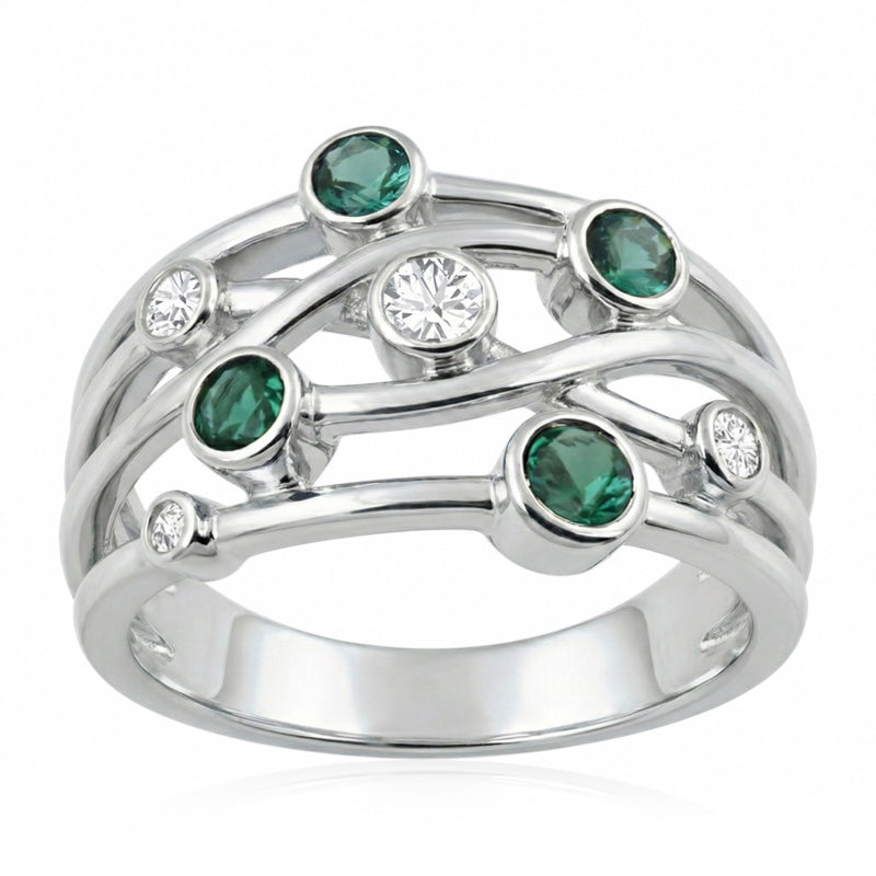 R-44723-EM-W  Diamond & Emerald Bubble Ring
