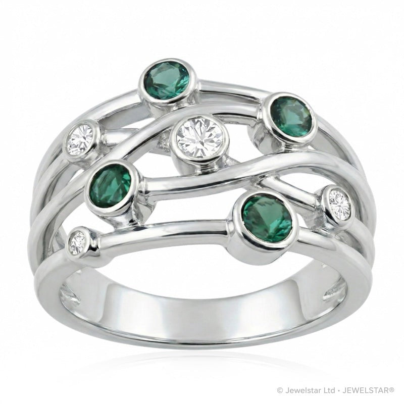 R-44723-EM-W  Diamond & Emerald Bubble Ring