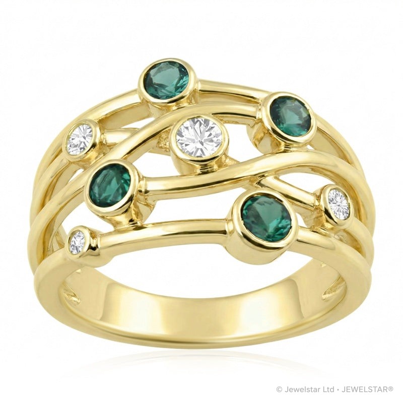 R-44723-EM-Y  Diamond & Emerald Bubble Ring