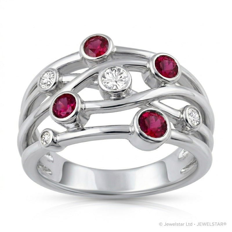 R-44723-RU-W  Diamond & Ruby Bubble Ring