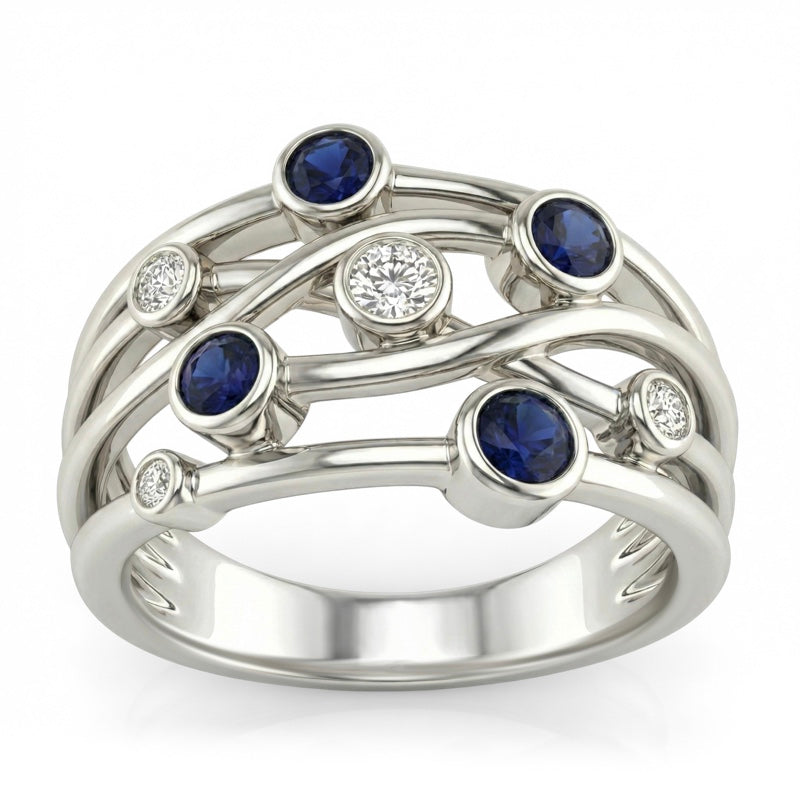 R-44723-SA-W  Diamond & Sapphire Bubble Ring