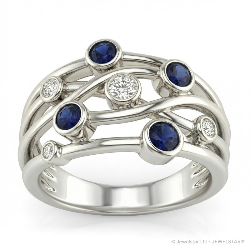R-44723-SA-W  Diamond & Sapphire Bubble Ring