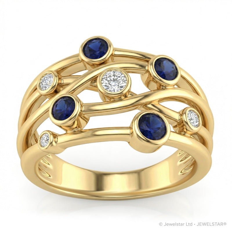 R-44723-SA-Y  Diamond & Sapphire Bubble Ring