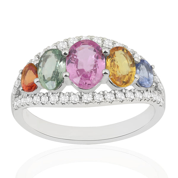 R-52506-CS-W  Diamond & Colour Sapphire Ring