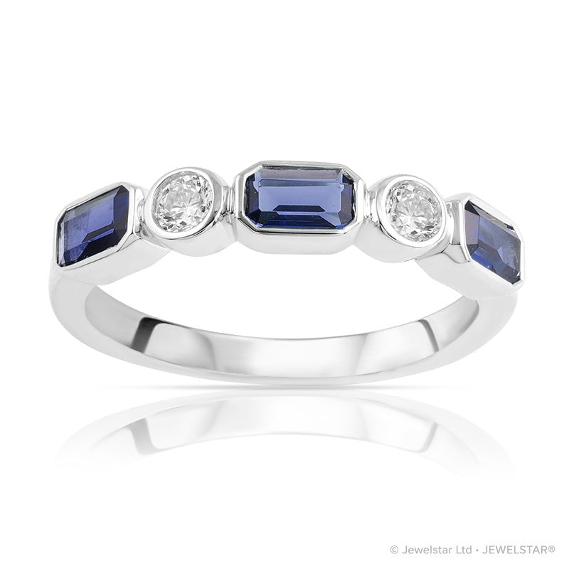 R-55185-SA-W    Diamond & Sapphire Five Stone Ring