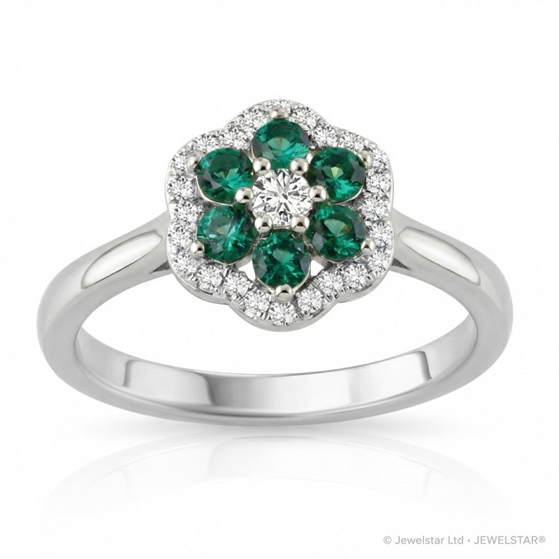 R-57179-EM-W    Diamond & Emerald Cluster Ring