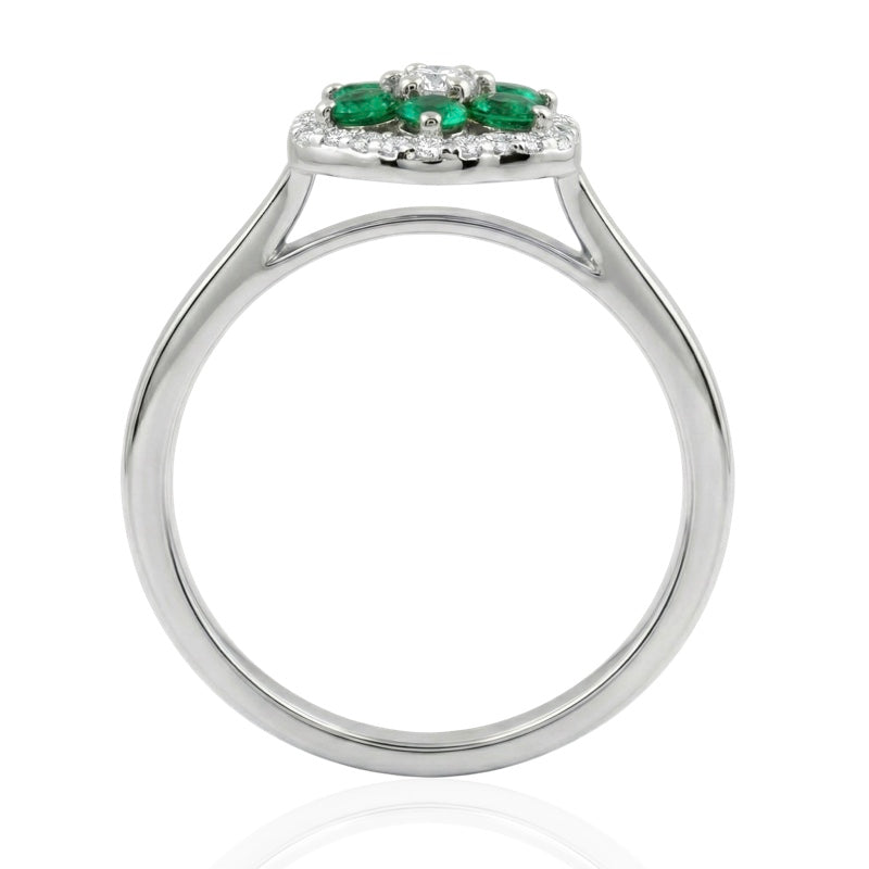 R-57179-EM-W    Diamond & Emerald Cluster Ring