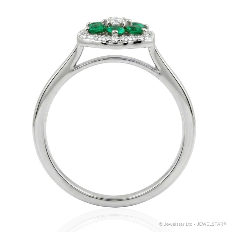 R-57179-EM-W    Diamond & Emerald Cluster Ring