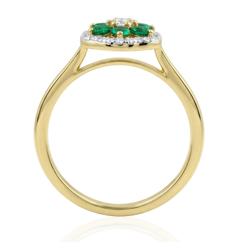 R-57179-EM-Y    Diamond & Emerald Cluster Ring