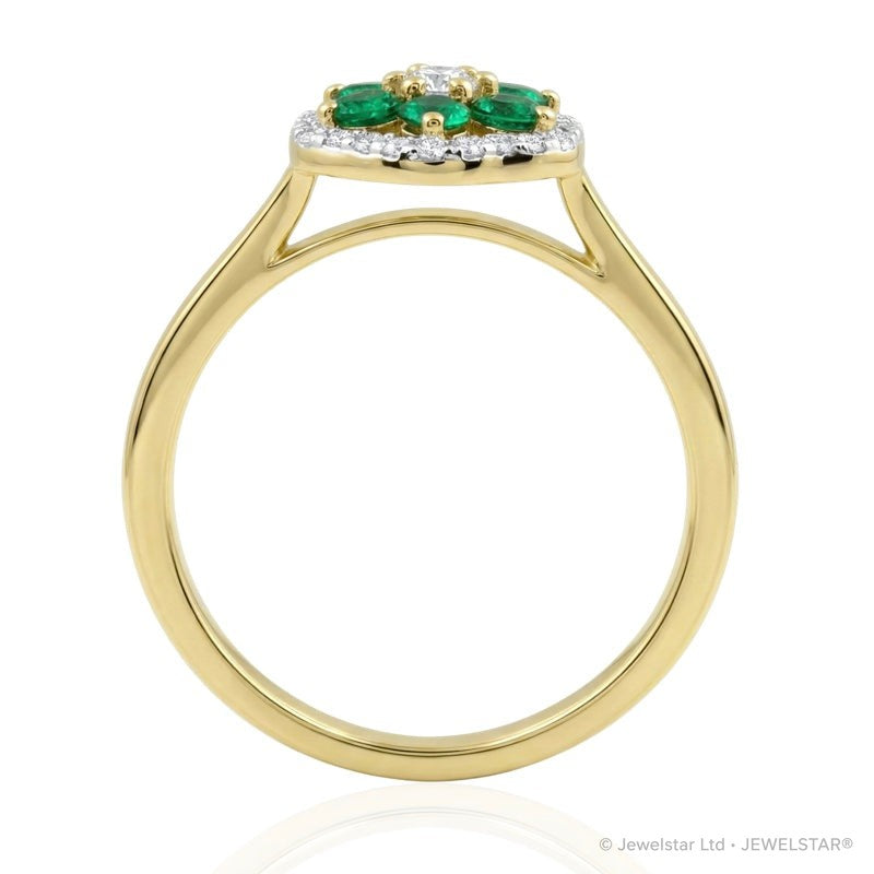 R-57179-EM-Y    Diamond & Emerald Cluster Ring