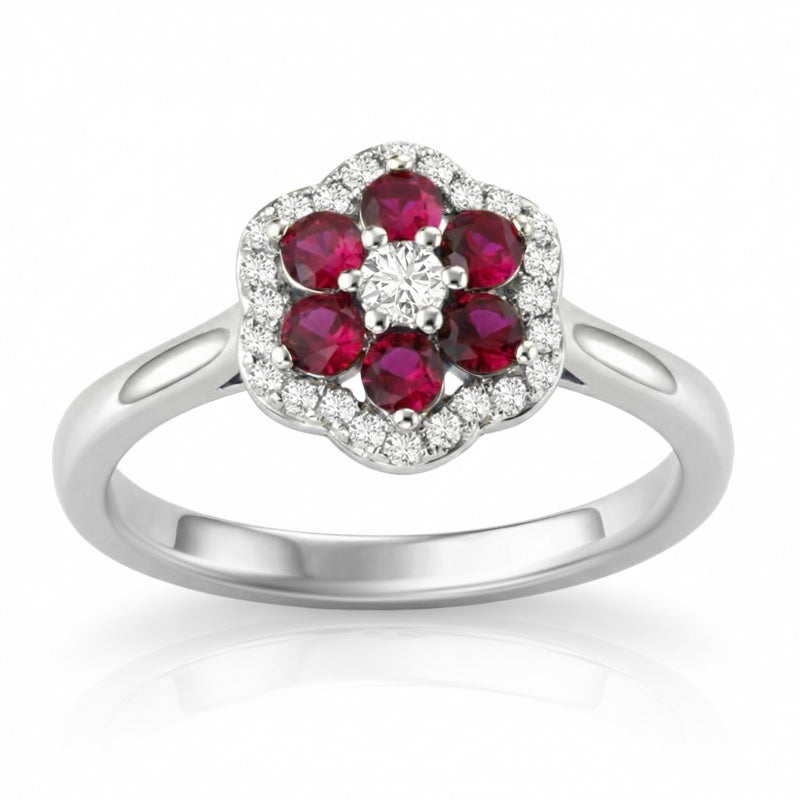 R-57179-RU-W    Diamond & Ruby Cluster Ring