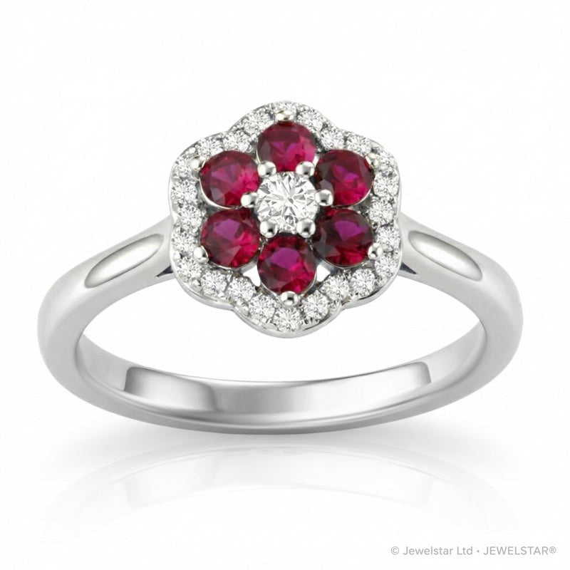 R-57179-RU-W    Diamond & Ruby Cluster Ring