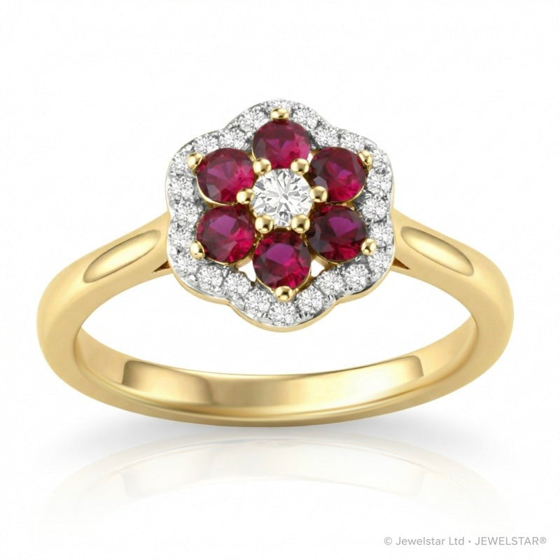 R-57179-RU-Y    Diamond & Ruby Cluster Ring