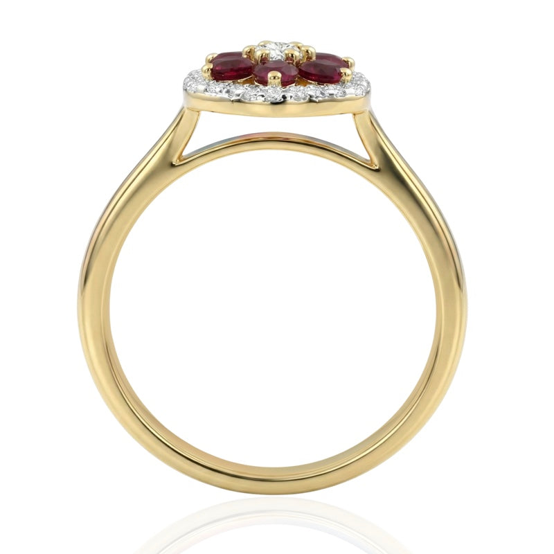 R-57179-RU-Y    Diamond & Ruby Cluster Ring
