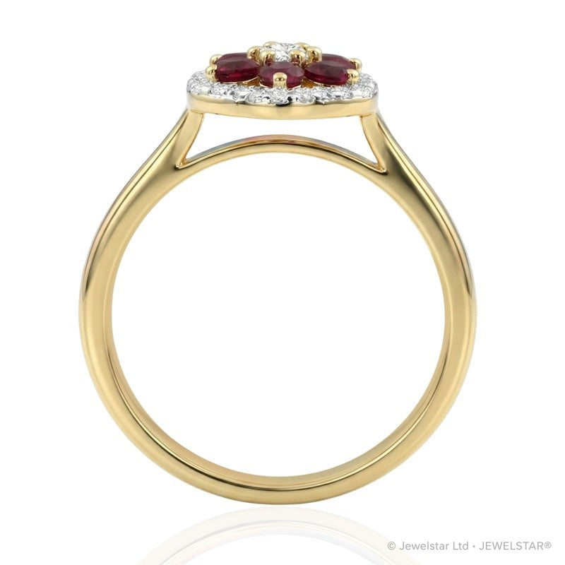 R-57179-RU-Y    Diamond & Ruby Cluster Ring