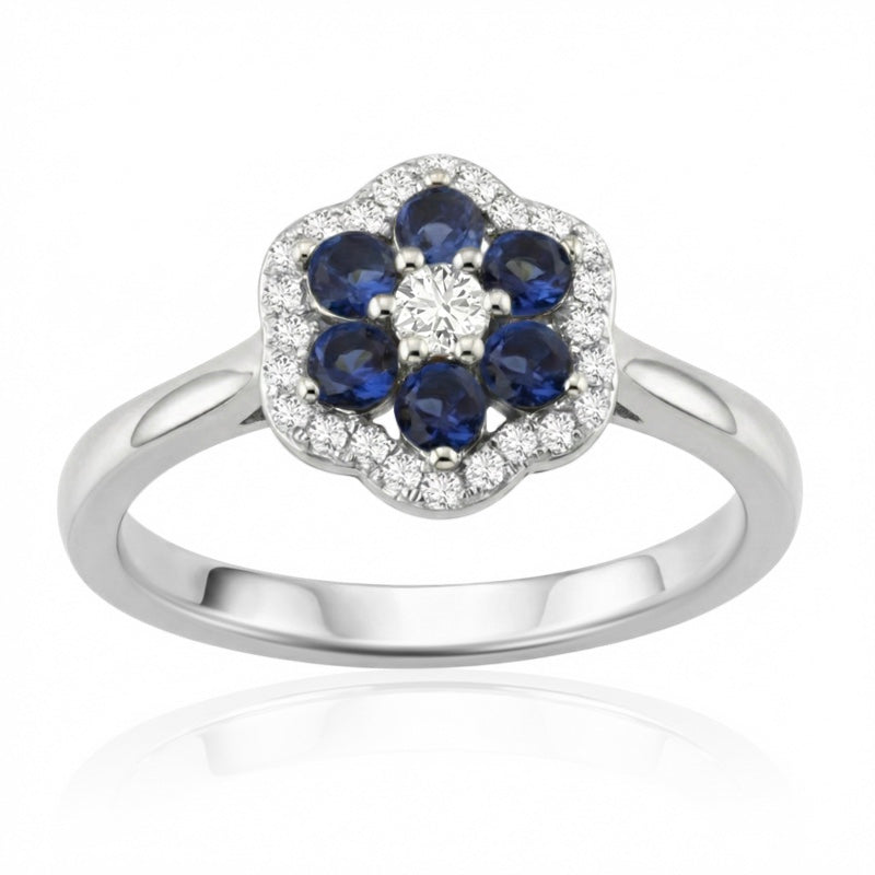 R-57179-SA-W    Diamond & Saapphire Cluster Ring