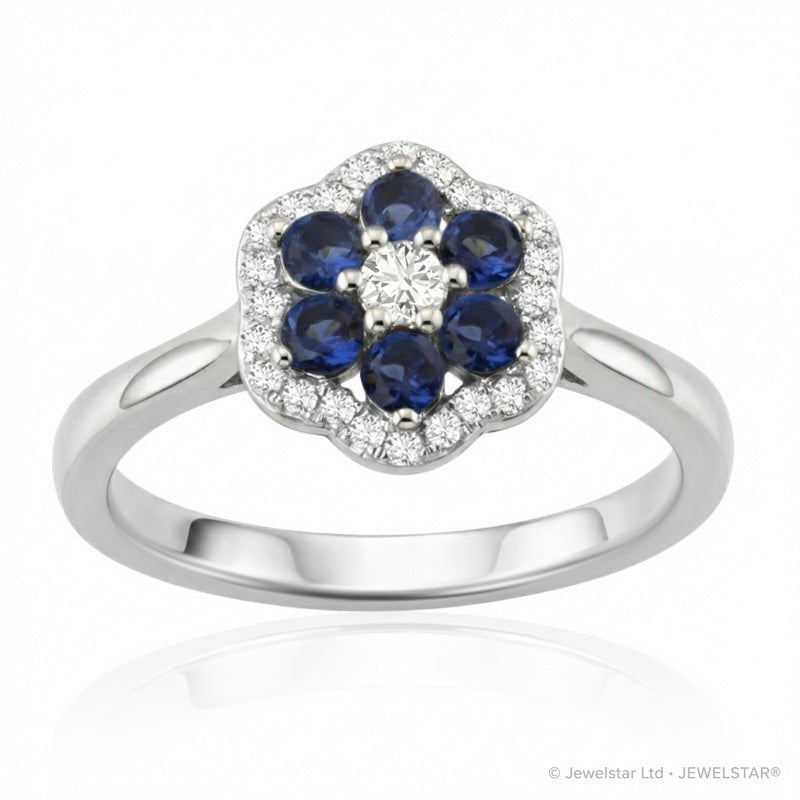 R-57179-SA-W    Diamond & Saapphire Cluster Ring