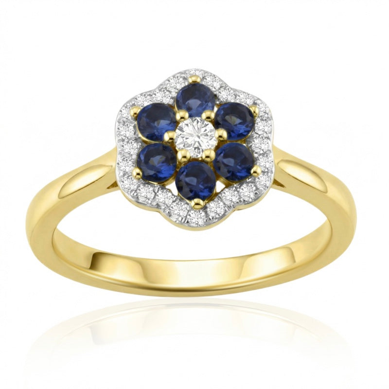 R-57179-SA-Y    Diamond & Sapphire Cluster Ring