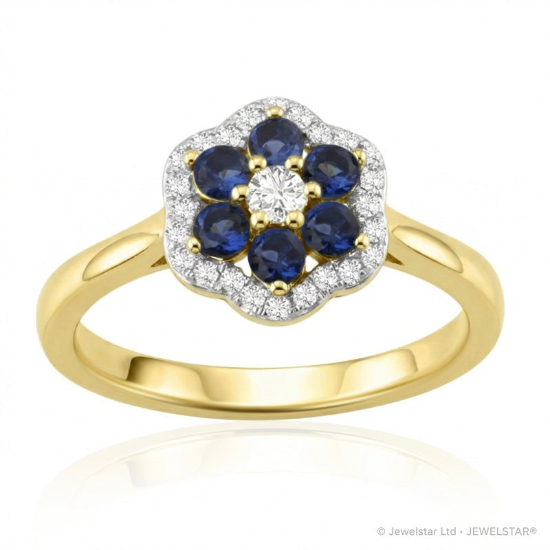 R-57179-SA-Y    Diamond & Sapphire Cluster Ring