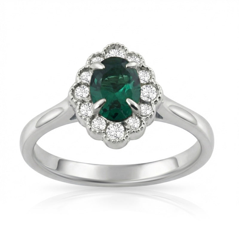 R-61928-EM-W    Diamond & Emerald Cluster Ring