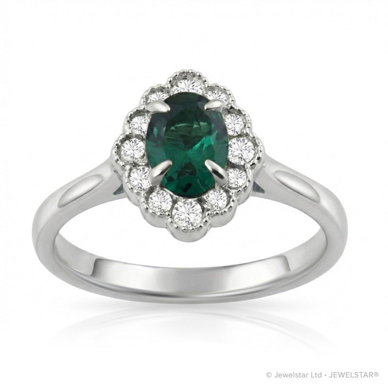 R-61928-EM-W    Diamond & Emerald Cluster Ring