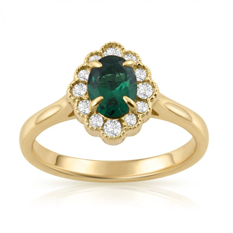 R-61928-EM-Y    Diamond & Emerald Cluster Ring