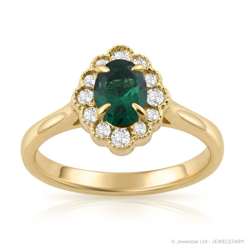 R-61928-EM-Y    Diamond & Emerald Cluster Ring