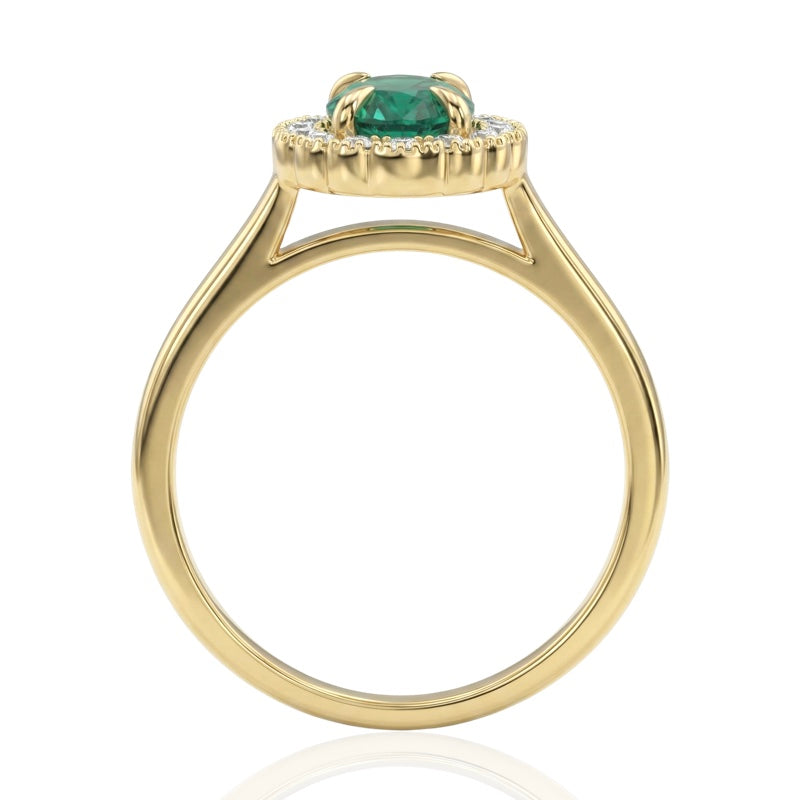 R-61928-EM-Y    Diamond & Emerald Cluster Ring