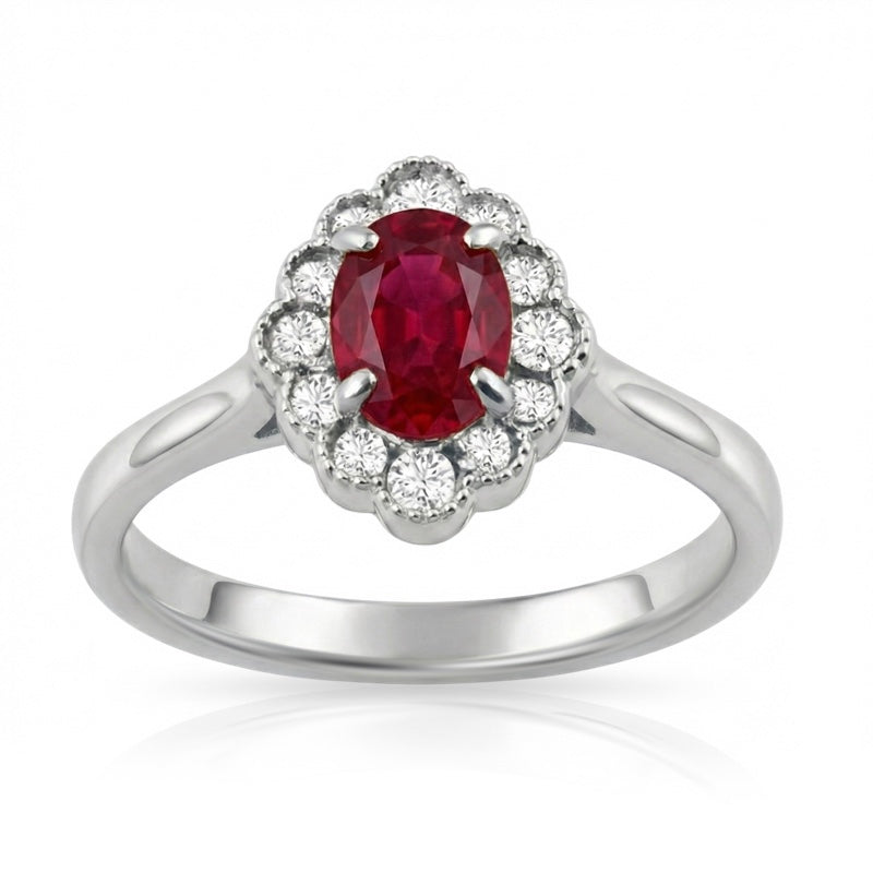 R-61928-RU-W    Diamond & Ruby Cluster Ring