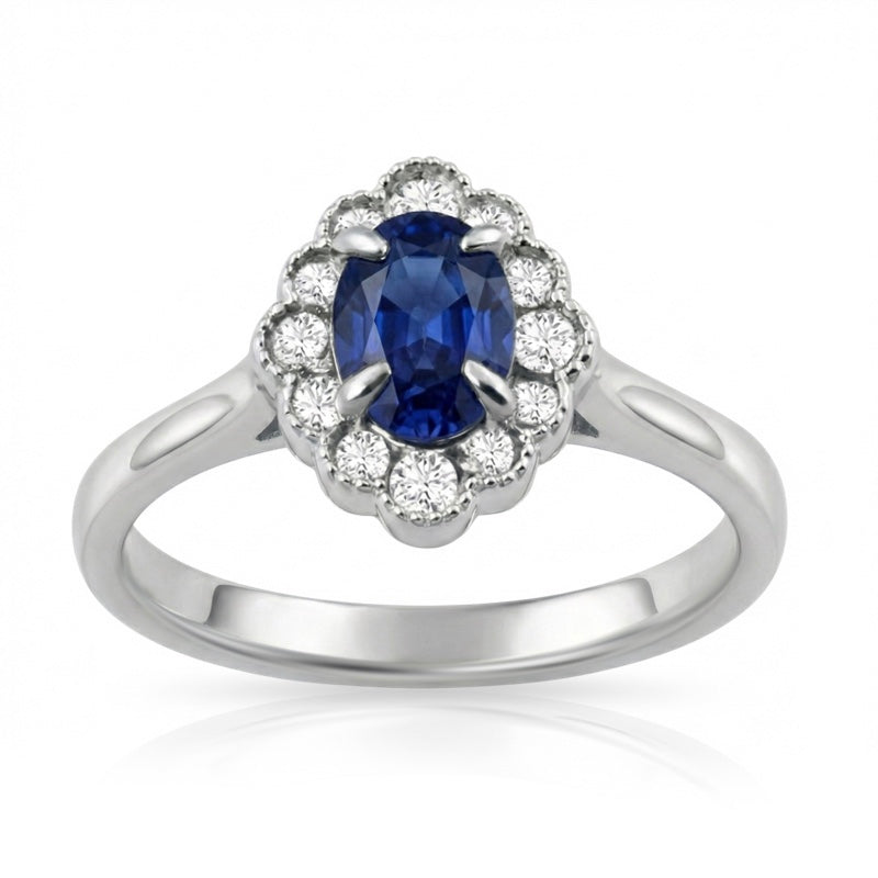 R-61928-SA-W    Diamond & Sapphire Cluster Ring