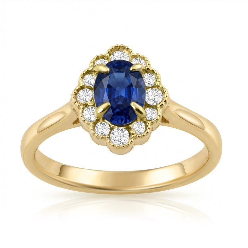 R-61928-SA-Y    Diamond & Sapphire Cluster Ring
