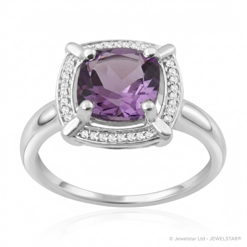 R-63250-AM-W  Diamond & Amethyst Cluster Ring