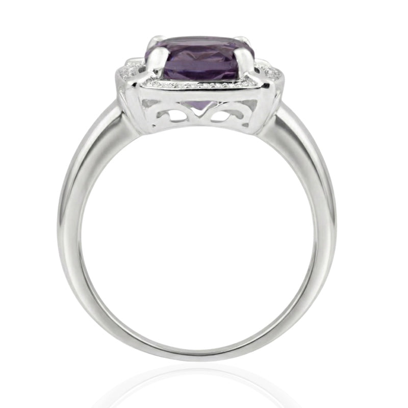 R-63250-AM-W  Diamond & Amethyst Cluster Ring