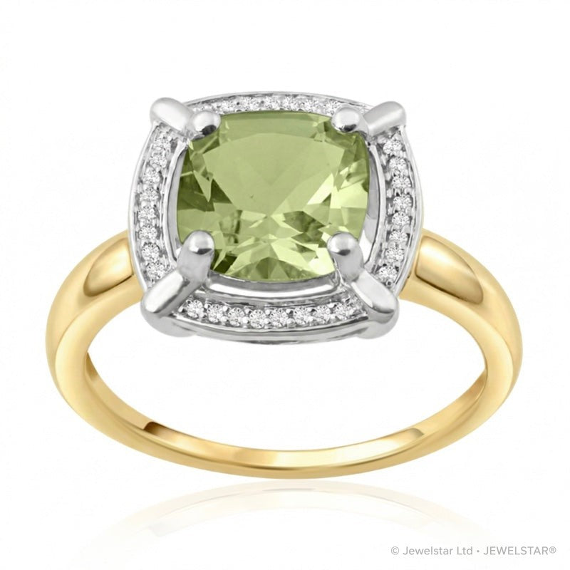 R-63250-PD-Y  Diamond & Peridot Cluster Ring