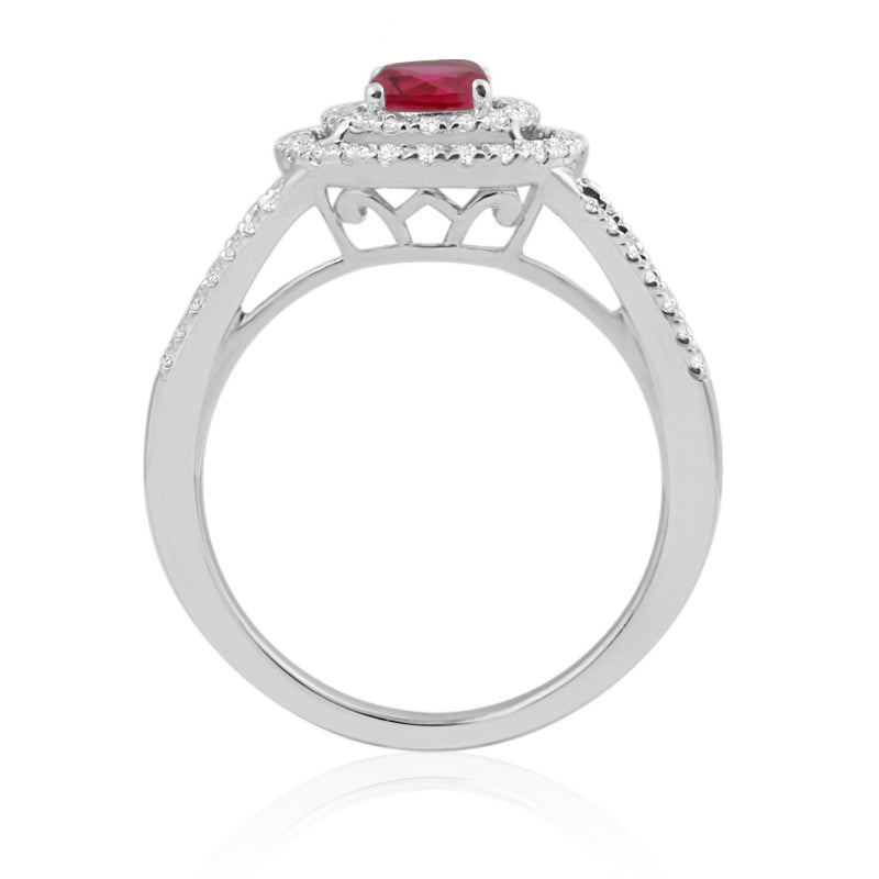 R-65432-RU-W  Diamond & Ruby Double Halo Cluster Ring