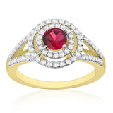 R-65432-RU-Y  Diamond & Ruby Double Halo Cluster Ring