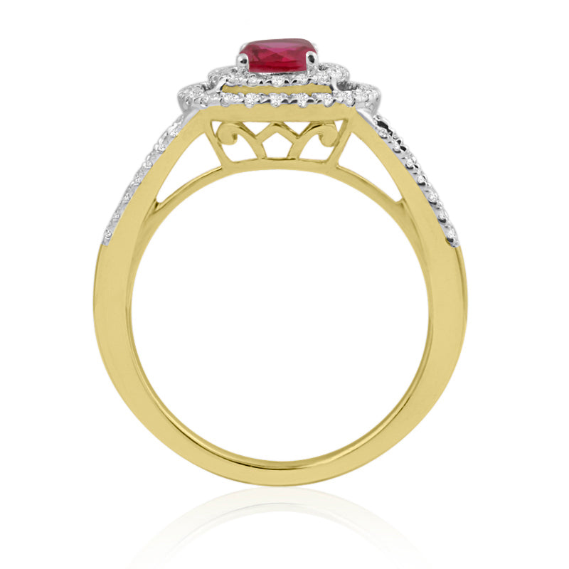 R-65432-RU-Y  Diamond & Ruby Double Halo Cluster Ring