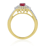 R-65432-RU-Y  Diamond & Ruby Double Halo Cluster Ring