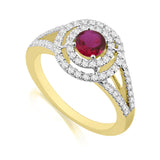 R-65432-RU-Y  Diamond & Ruby Double Halo Cluster Ring