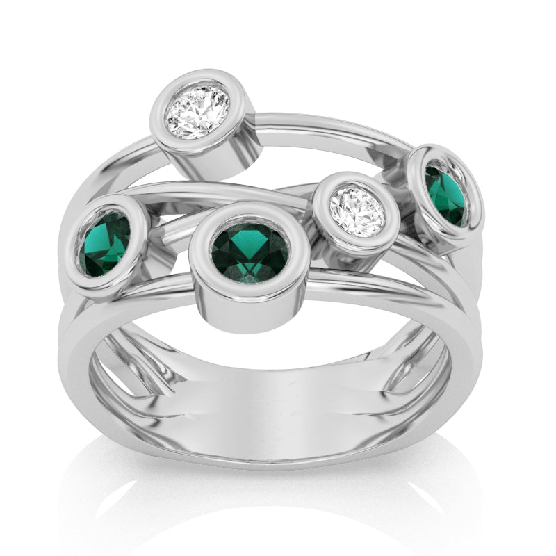 R-67501-EM-W  Diamond & Emerald Bubble Ring